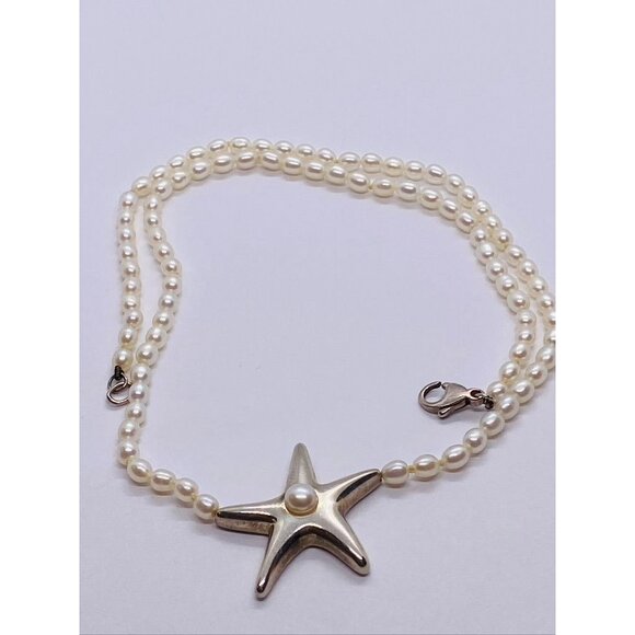 Vintage Tiffany Co Sterling Silver Pearl Bead Starfish Pendant